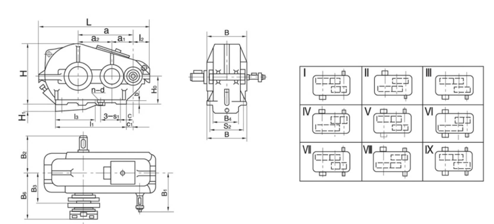 ZQ減速機外形尺寸圖 ZQ減速機外形尺寸圖